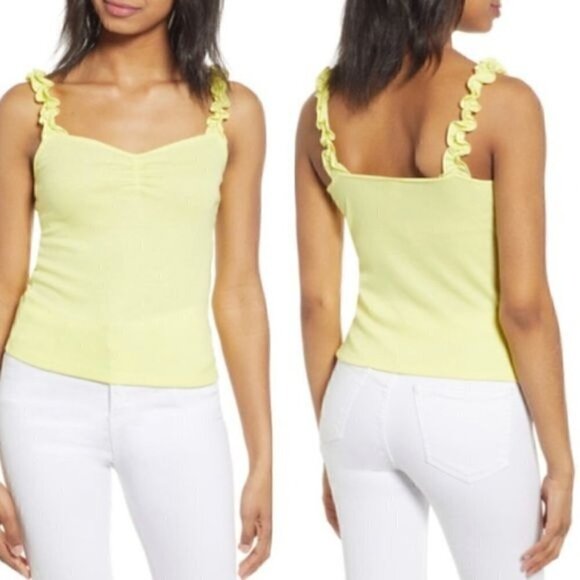 bp Tops - BP Yellow Ruffle Strap Tank Top NWT